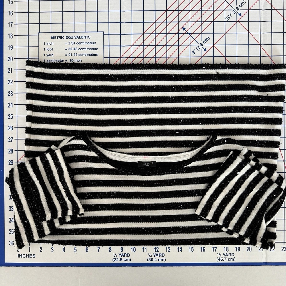 Talbots Black White Striped Sequin Sweater 3/4 Sleeve 1X Holiday NYE Festive‎ - Picture 5 of 8